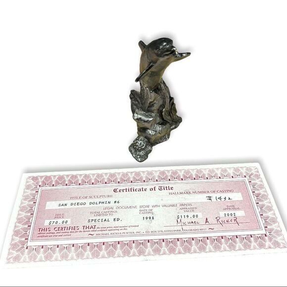MICHAEL A. RICKER Swimming Dolphins #6 Signed Pewter Figure Ocean | Certified - Picture 1 of 8